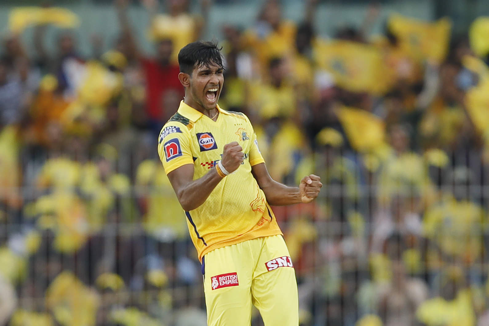 Chennai Super Kings' Matheesha Pathirana celebrates a wicket in Indian Premier League