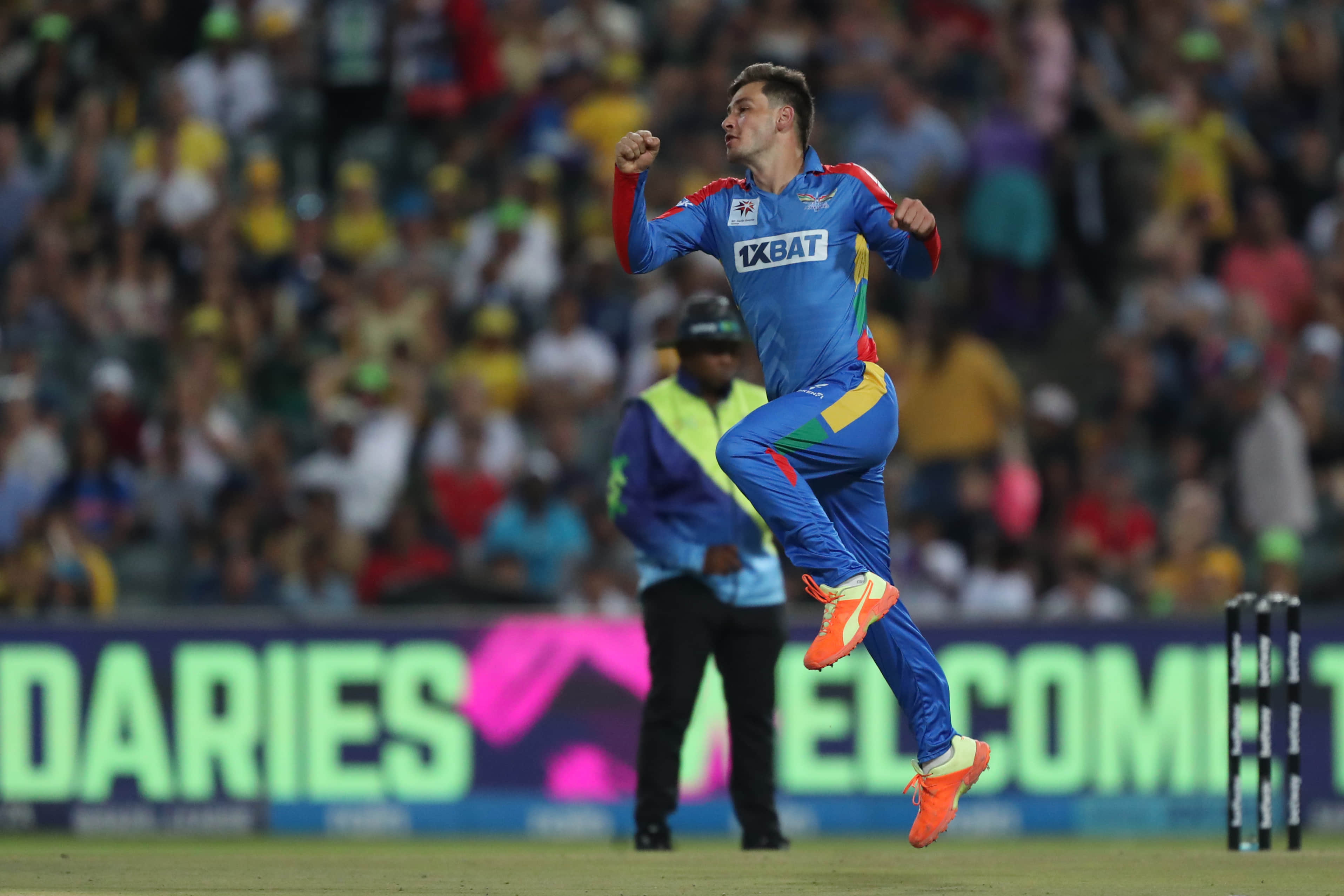 Noor Ahmad of Durban Super Giants celebrates a wicket Chennai Super Kings