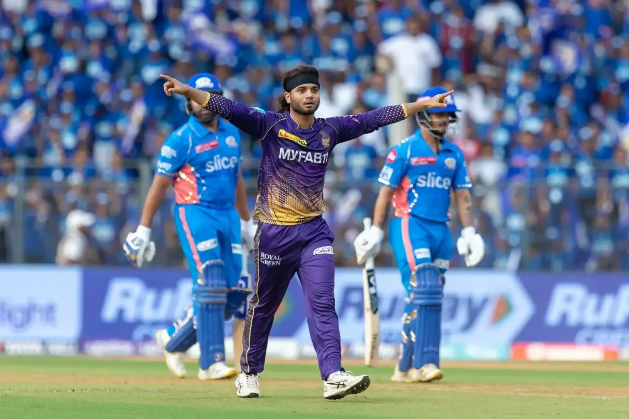 Suyash Sharma celebrates a wicket for KKR in IPL