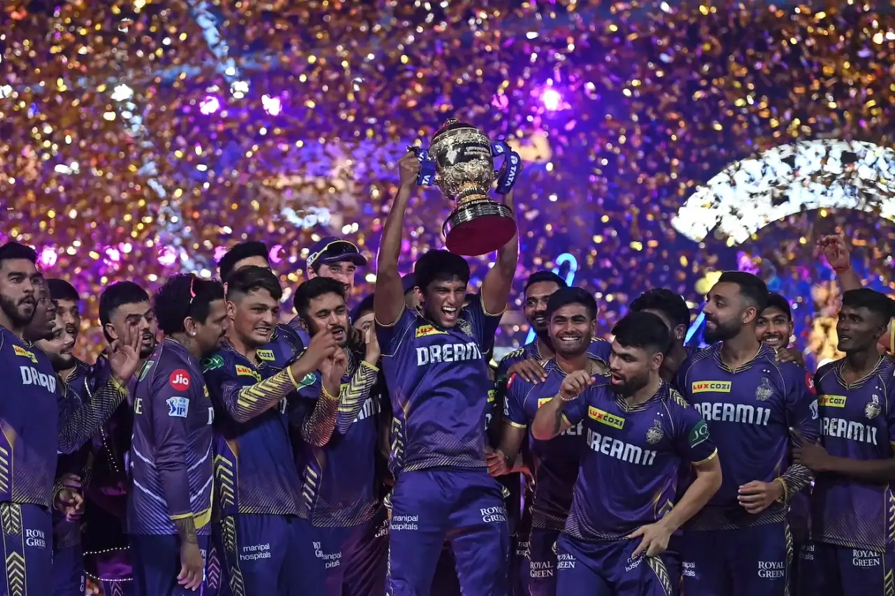 KKR's Angkrish Raghuvanshi lifting the IPL 2024 trophy