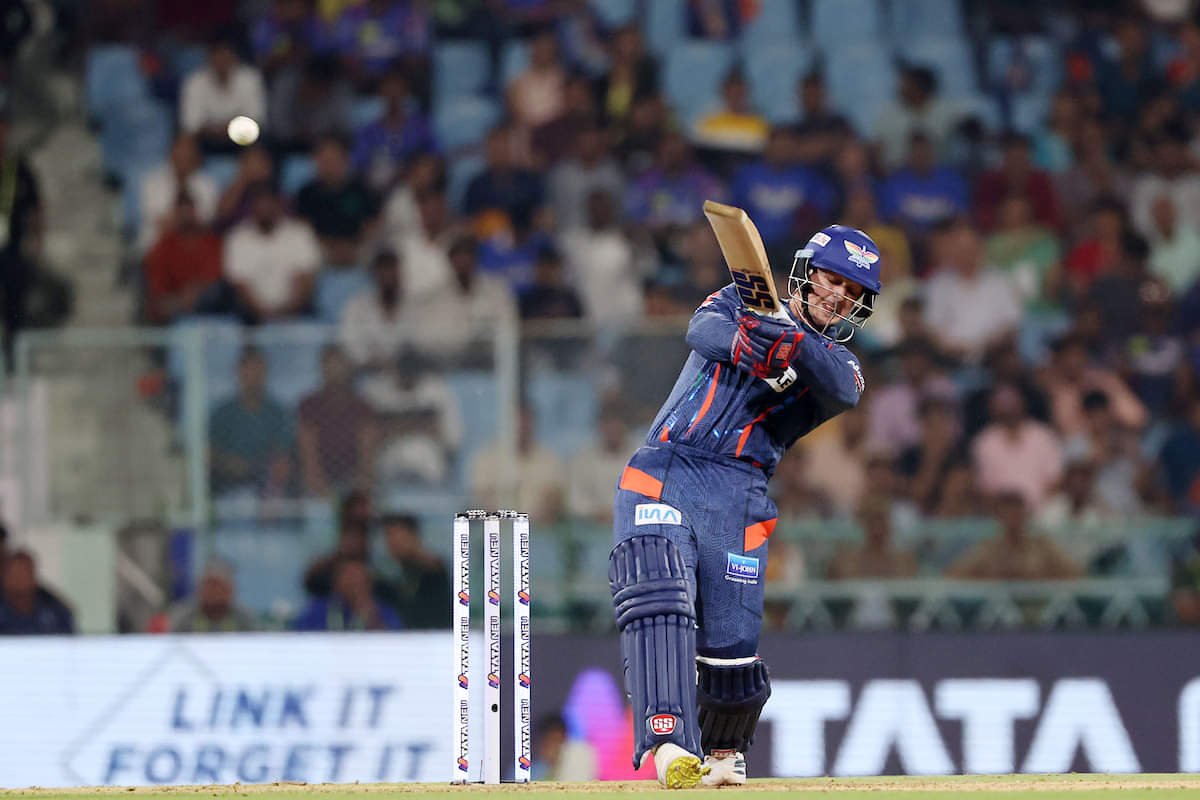 Quinton de Kock of Lucknow Super Giants plays a shot in Indian Premier League (IPL)