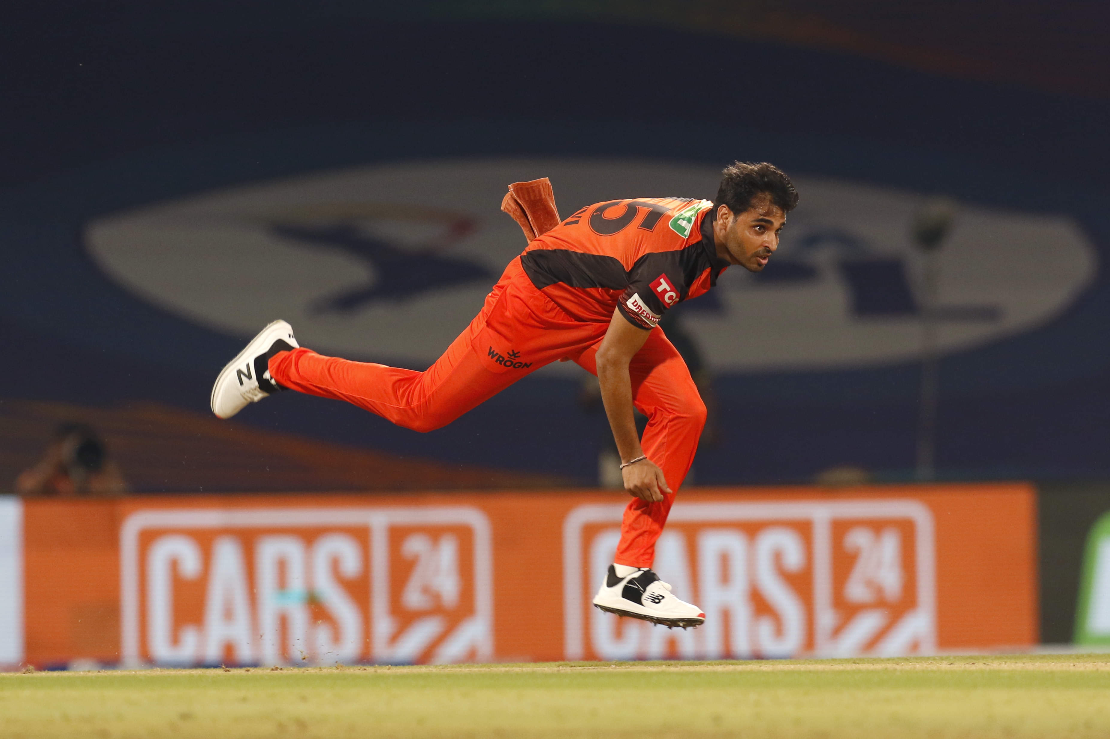 Bhuvneshwar Kumar of Sunrisers Hyderabad (SRH) bowls in Indian Premier League (IPL)