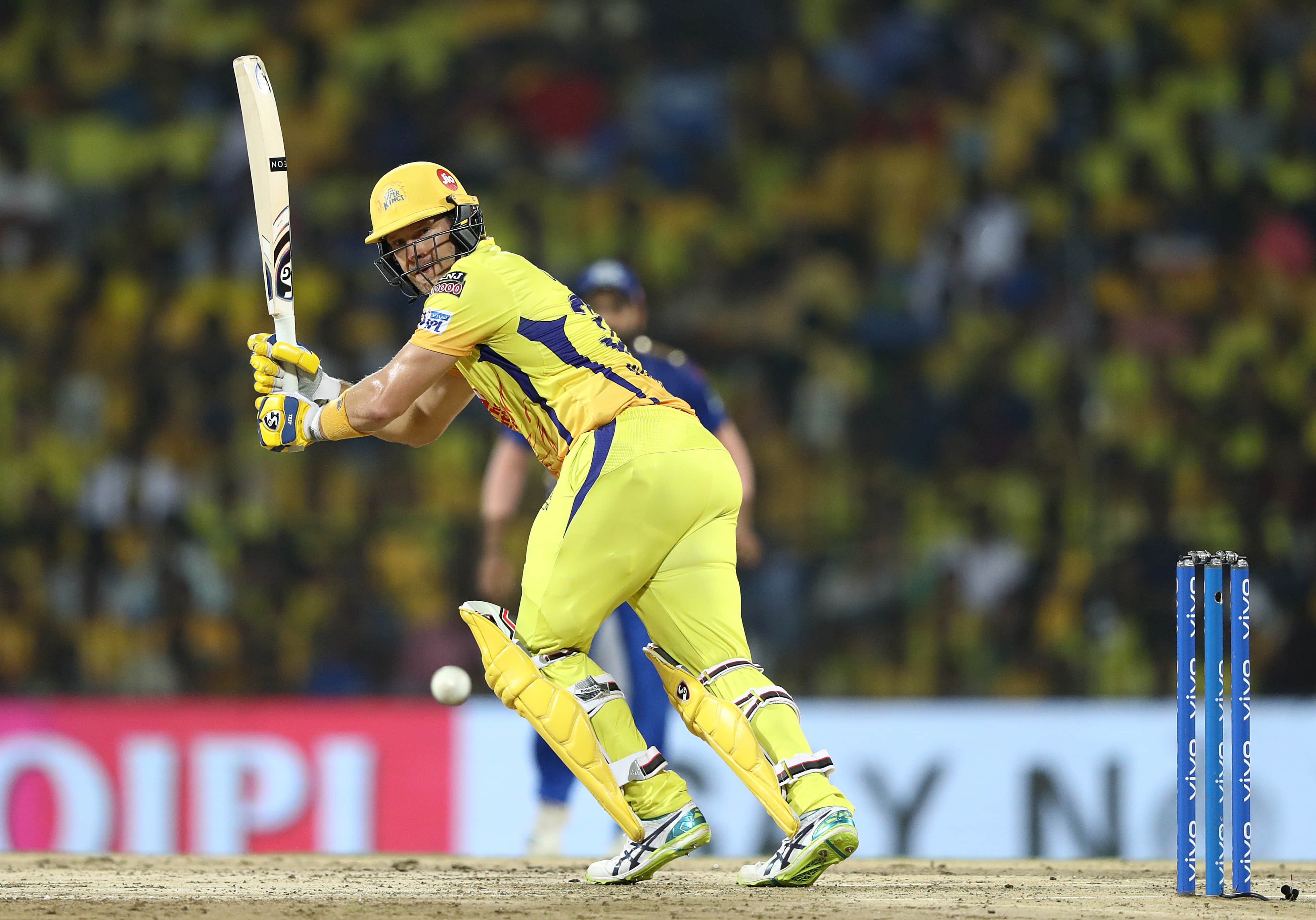 Shane Watson of Chennai Super Kings plays a shot in Indian Premier League (IPL)
