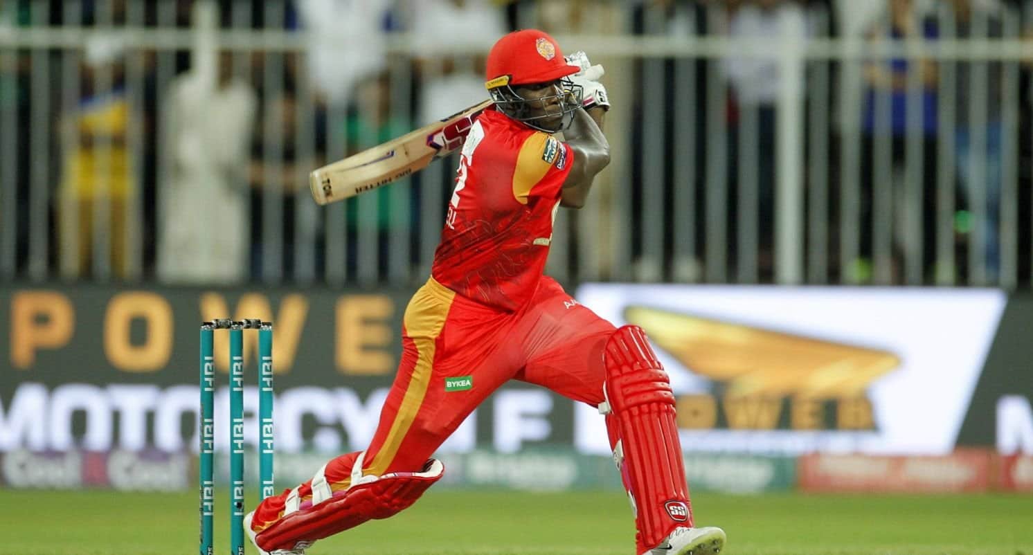 Andre Russell plays a shot for Islamabad United in Pakistan Super League