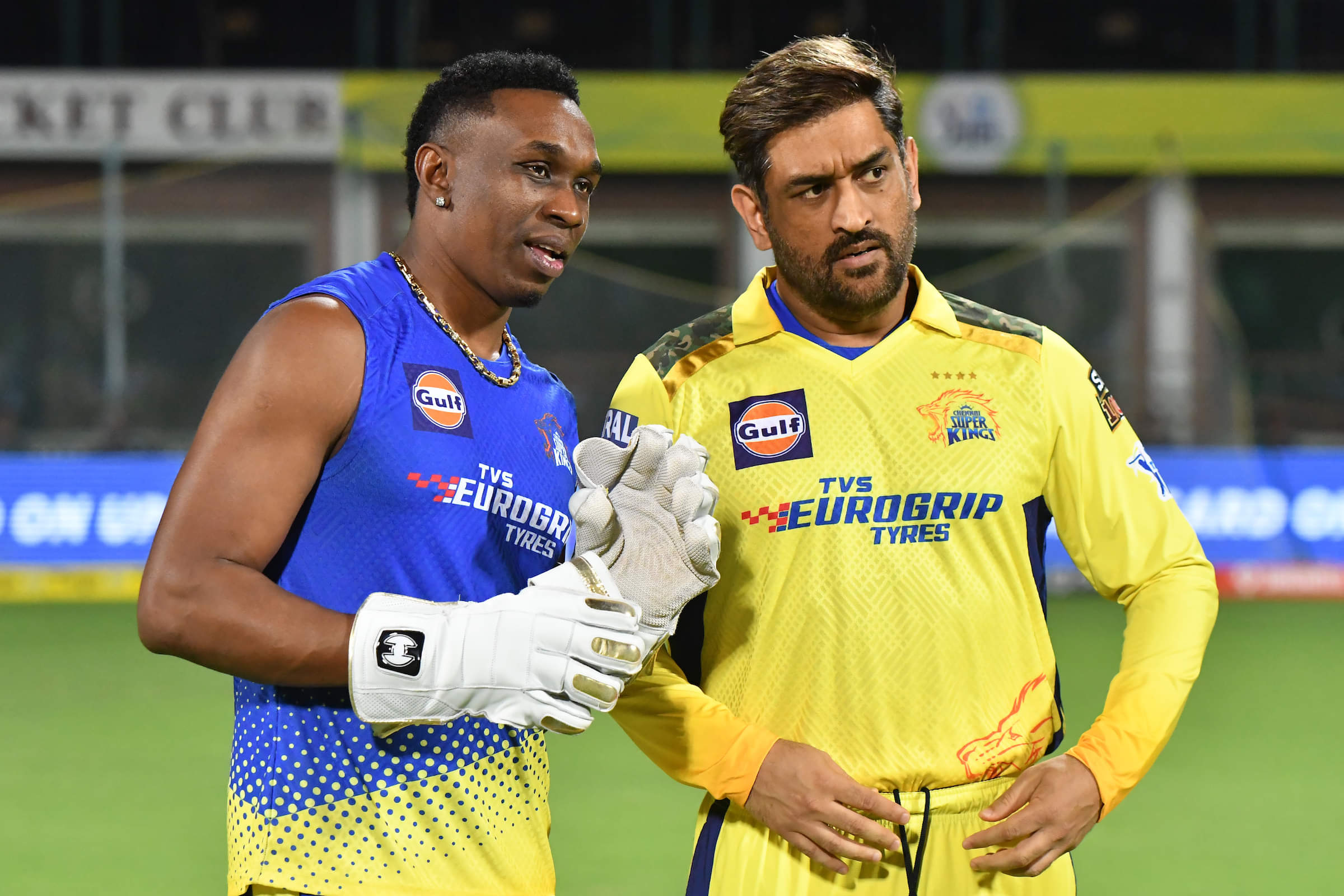 Dwayne Bravo during his time at CSK with CSK skipper MS Dhoni