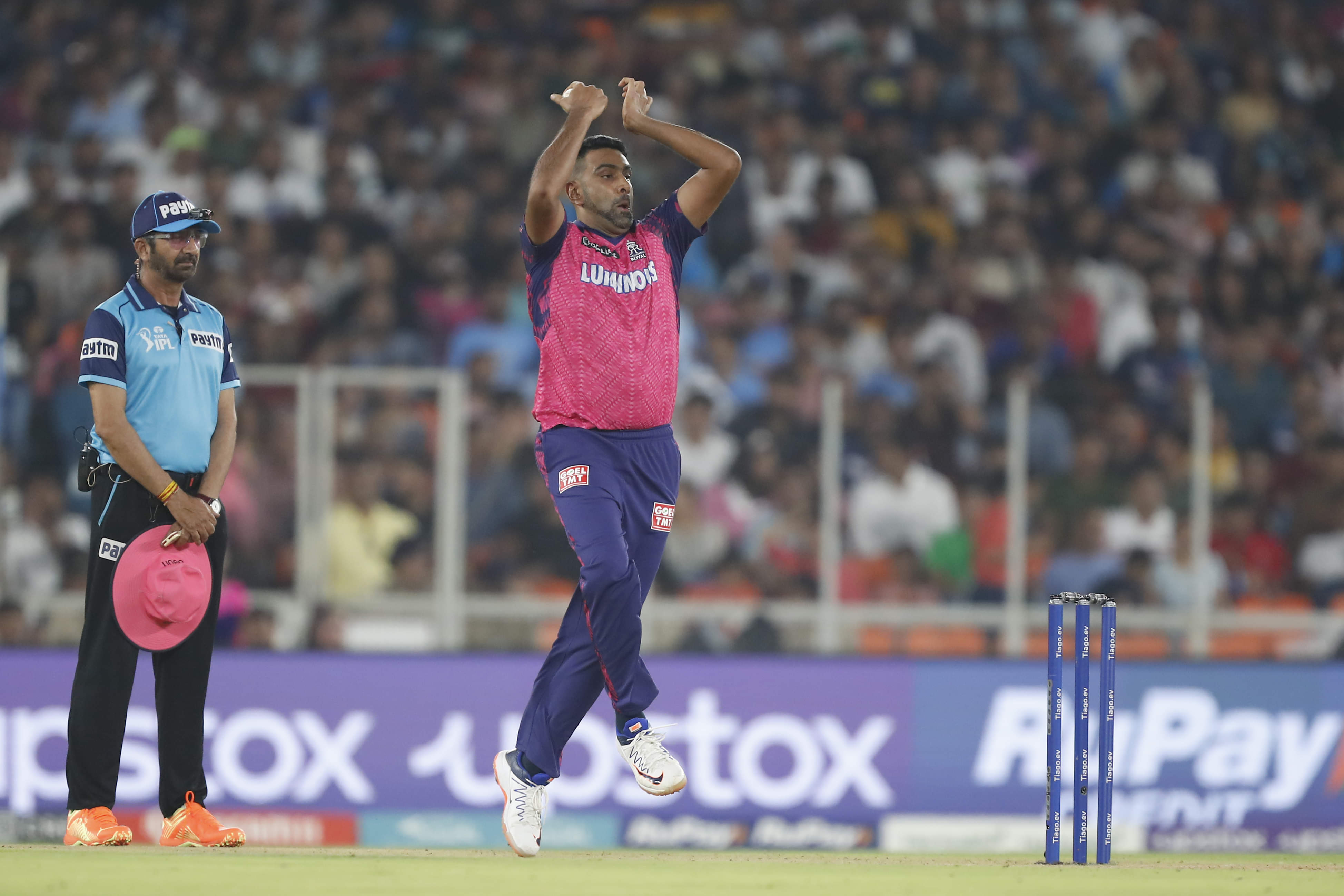 Rajasthan Royals' (RR) Ravichandran Ashwin bowls in Indian Premier League (IPL)
