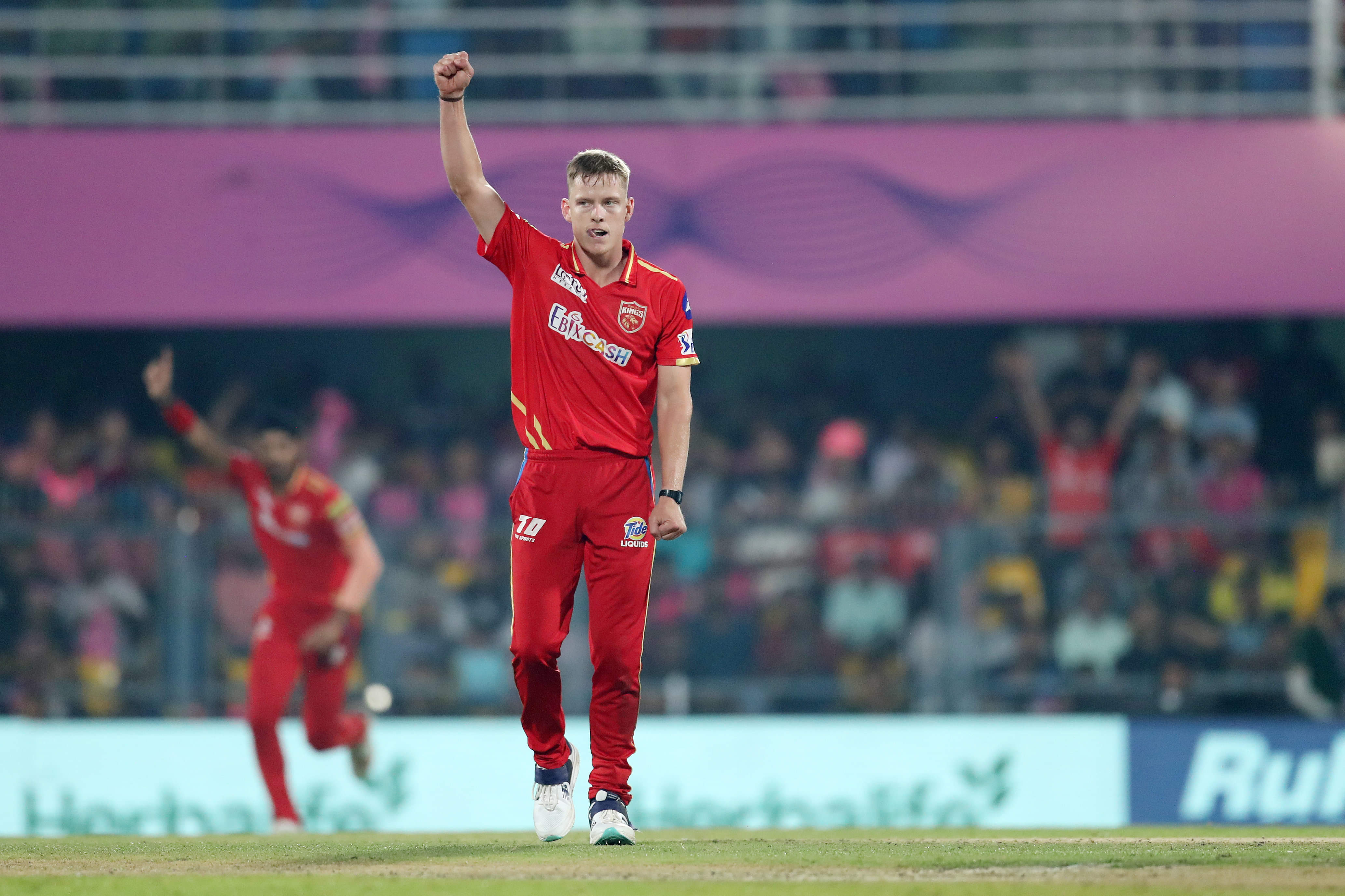 Punjab Kings' (PBKS) Nathan Ellis celebrates a wicket in Indian Premier League (IPL)