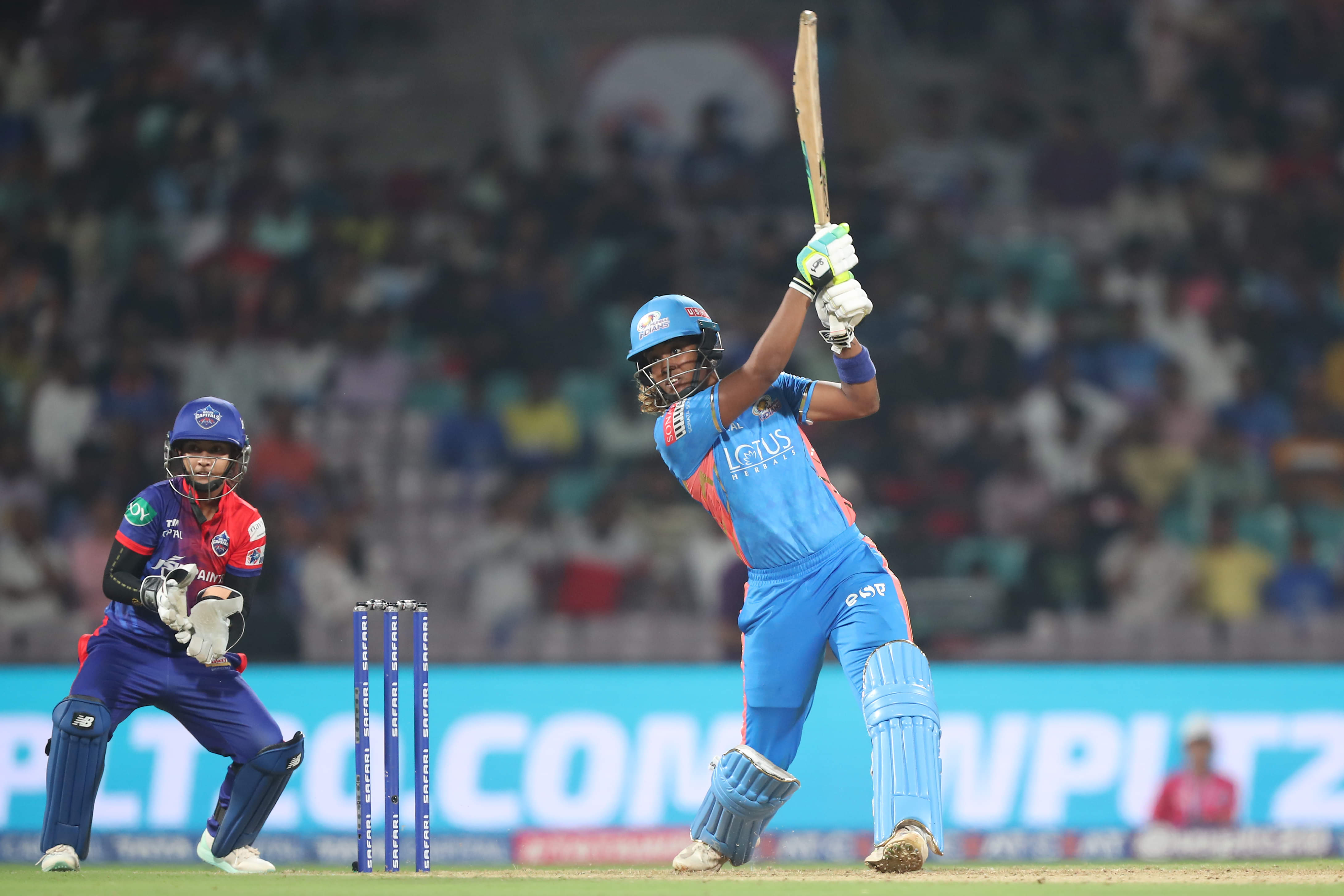 Mumbai Indians )MI) all-rounder Hayley Matthews plays a shot