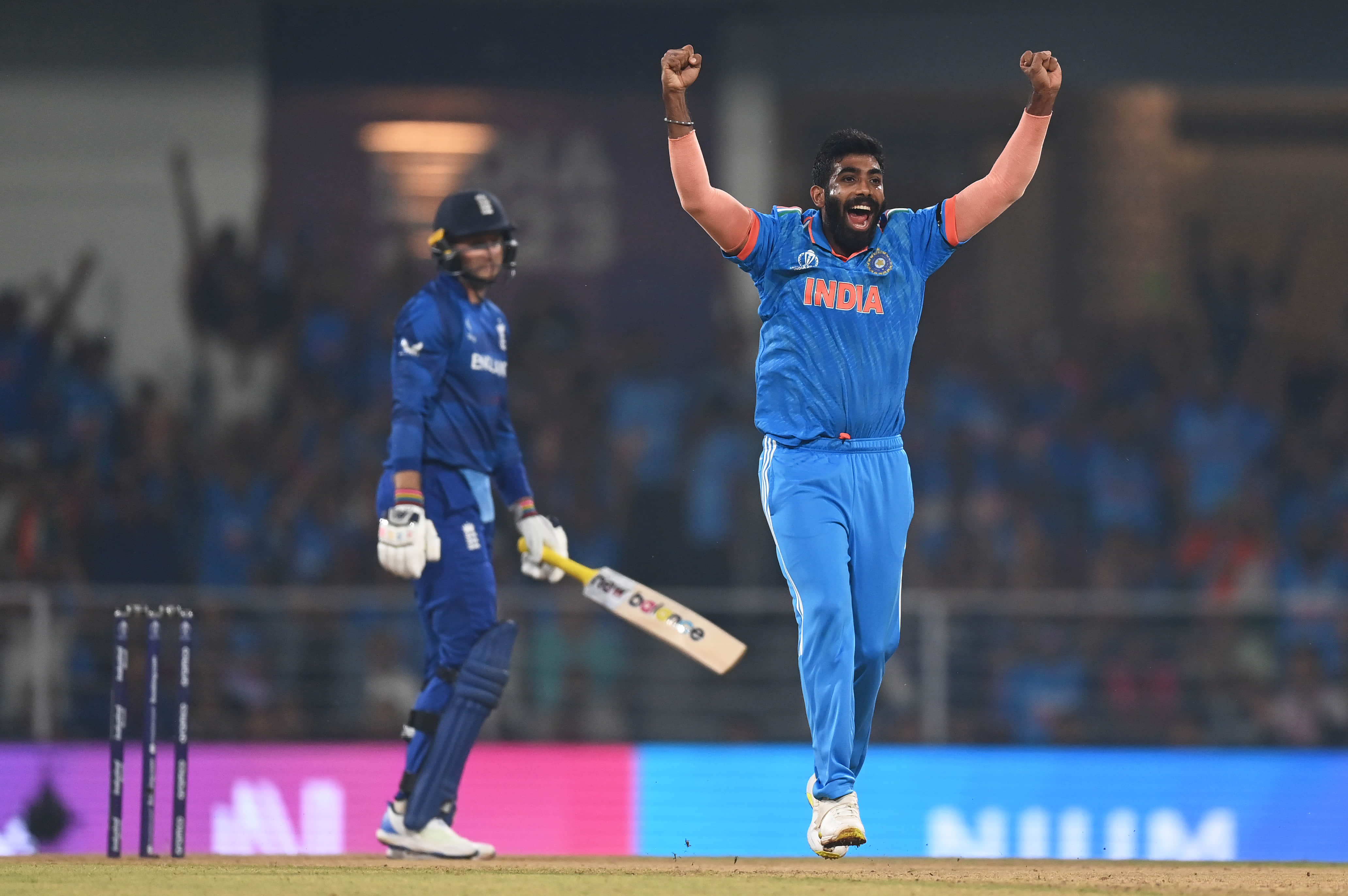 India's Mohammed Shami celebrates a wicket