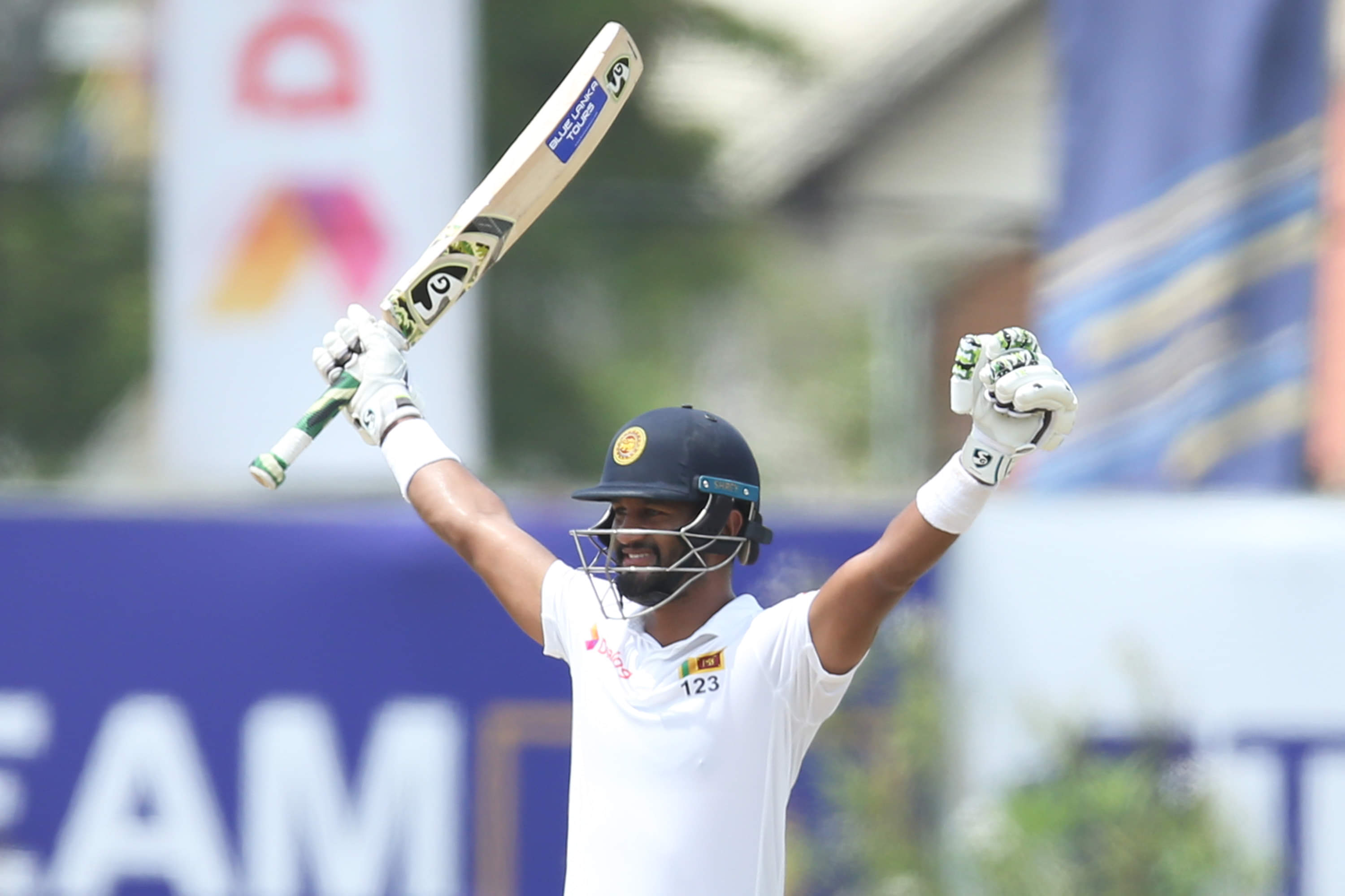 Dimuth Karunaratne celebrates