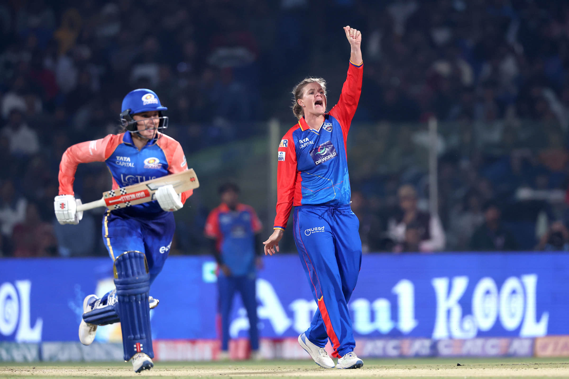 DC's Jess Jonassen in action during WPL 2024 against Mumbai Indians