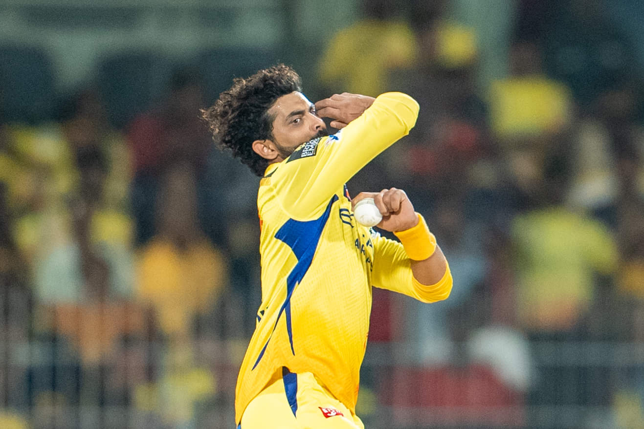 CSK's Ravindra Jadeja bowling in IPL 2025