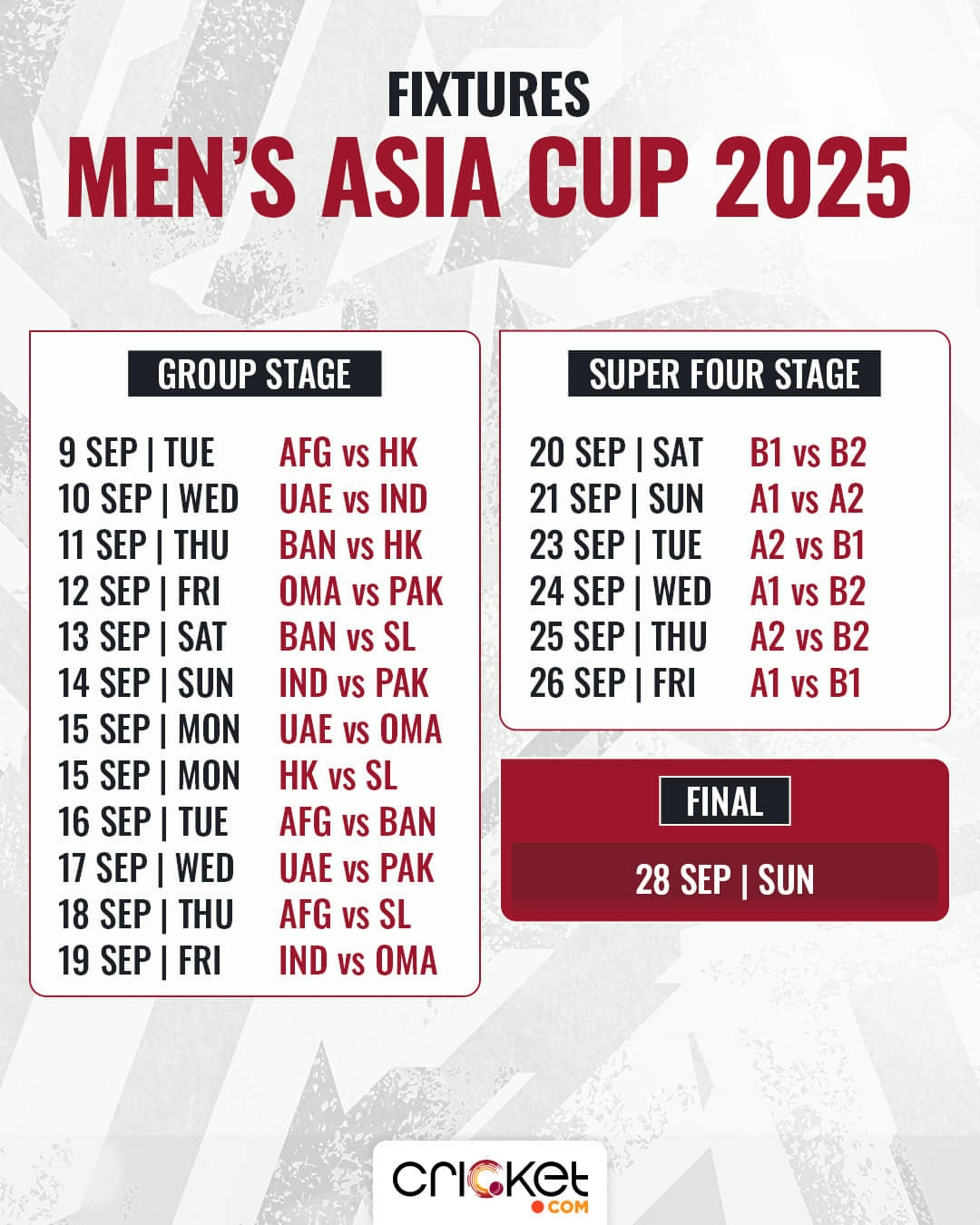 Asia Cup 2025 Fixtures