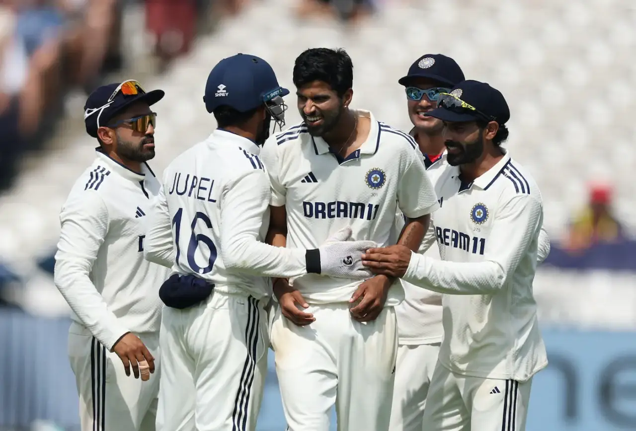 Washington Sundar celebrating his wicket at Lord's