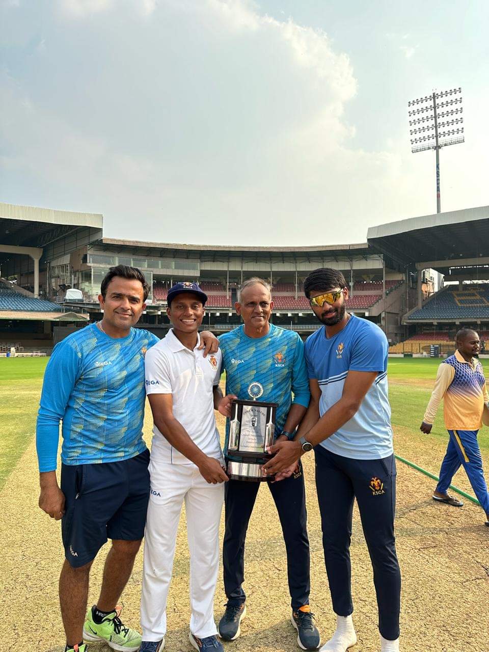 Aneesh with Karnataka's first-ever CK Nayudu Trophy win