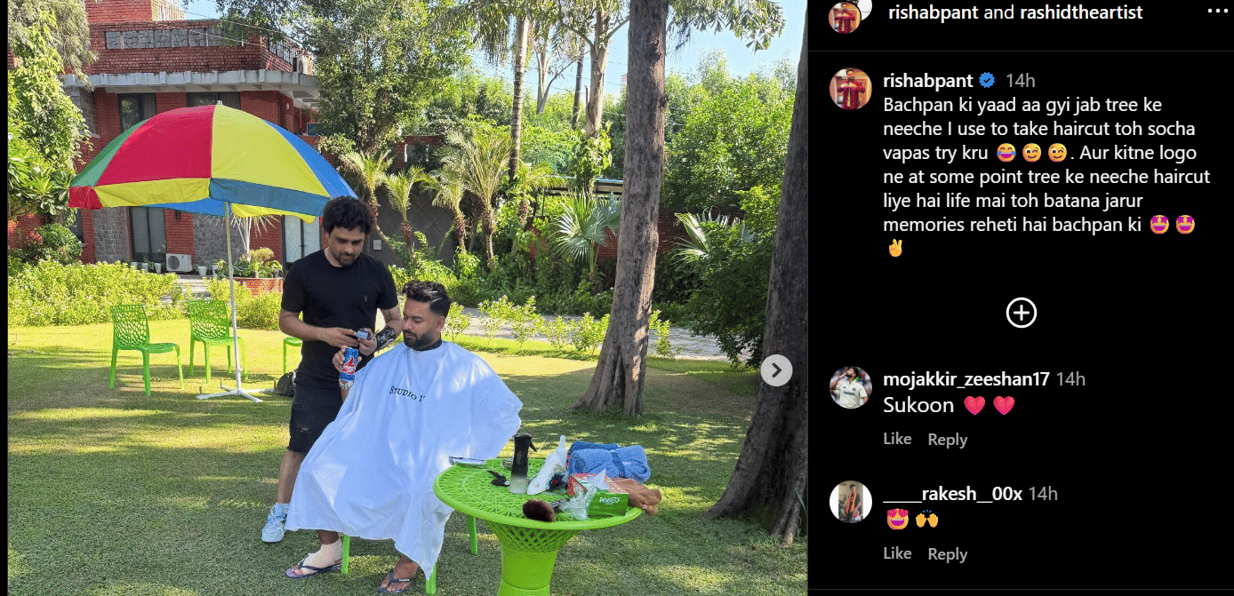 Rishabh Pant getting haircut under a tree