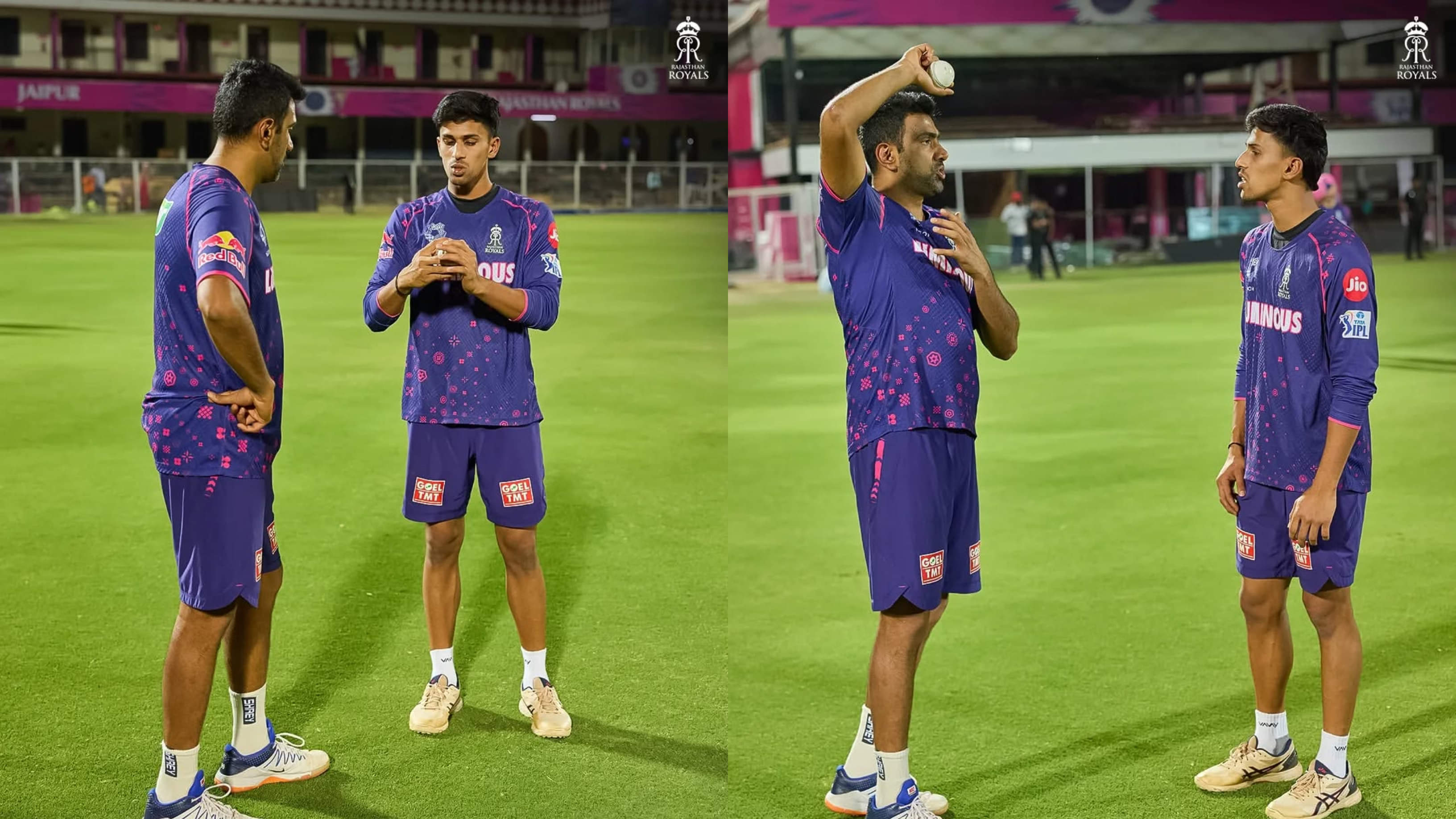 Tanush Kotian working with Ravichandran Ashwin in Rajasthan Royals' camp during IPL 2024