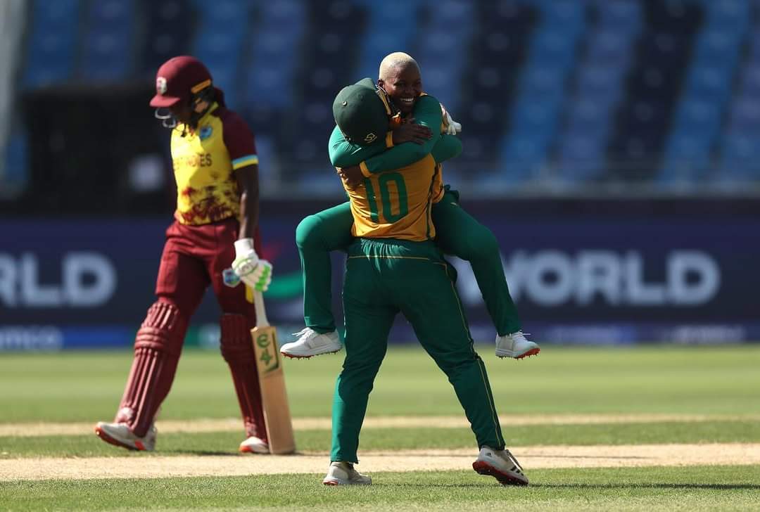Mlaba celebrating her 4/29 against West Indies