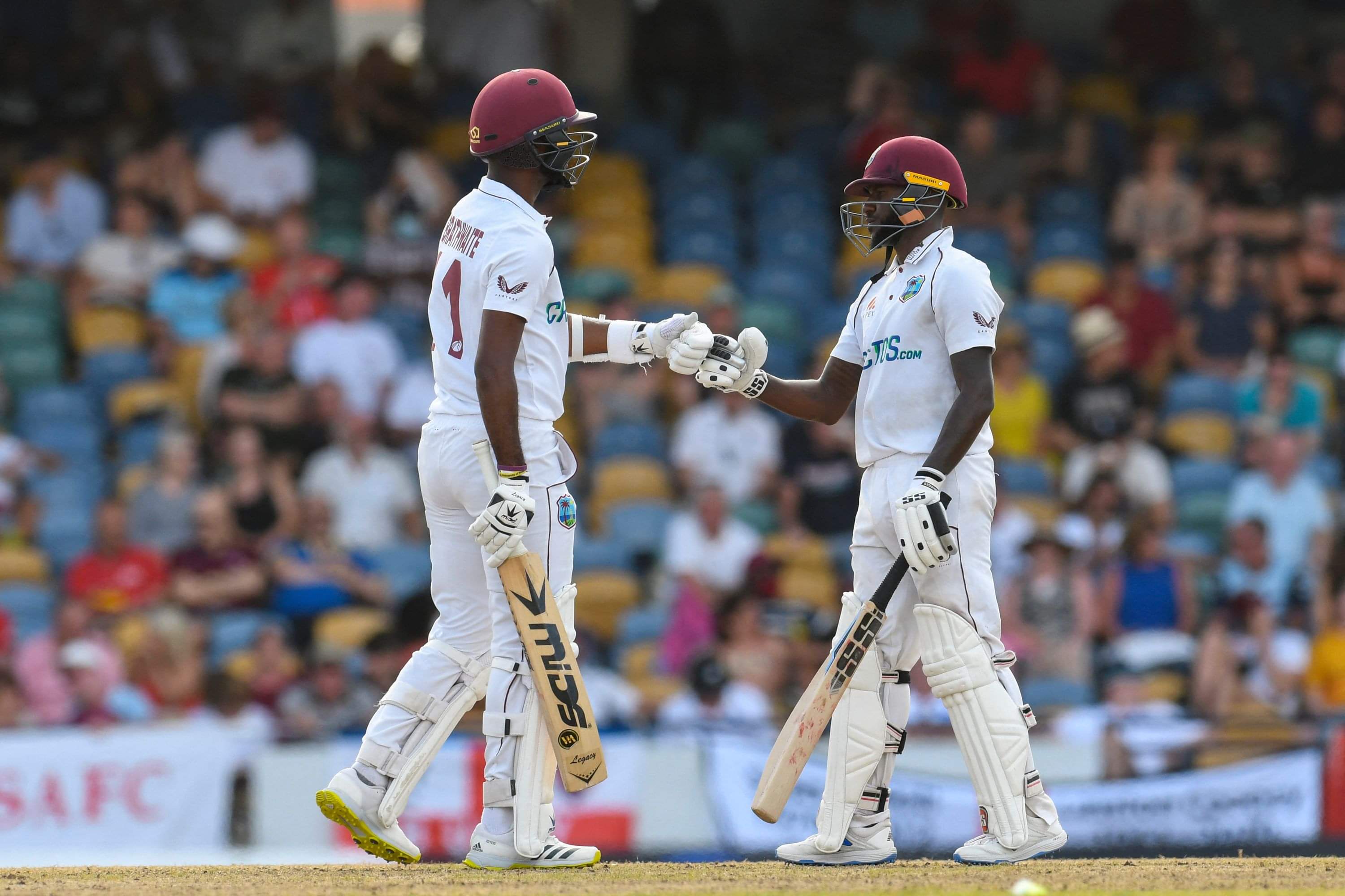 Determined centuries from Brathwaite, Blackwood keeps England in check