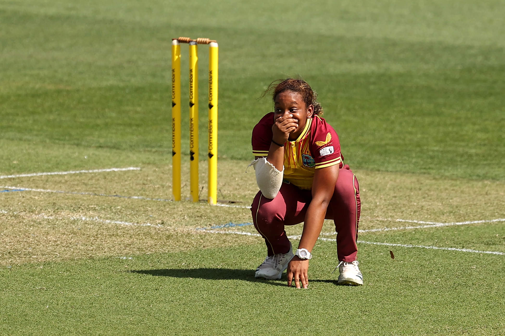 West Indies' Zaida James injured after a blow to her jaw
