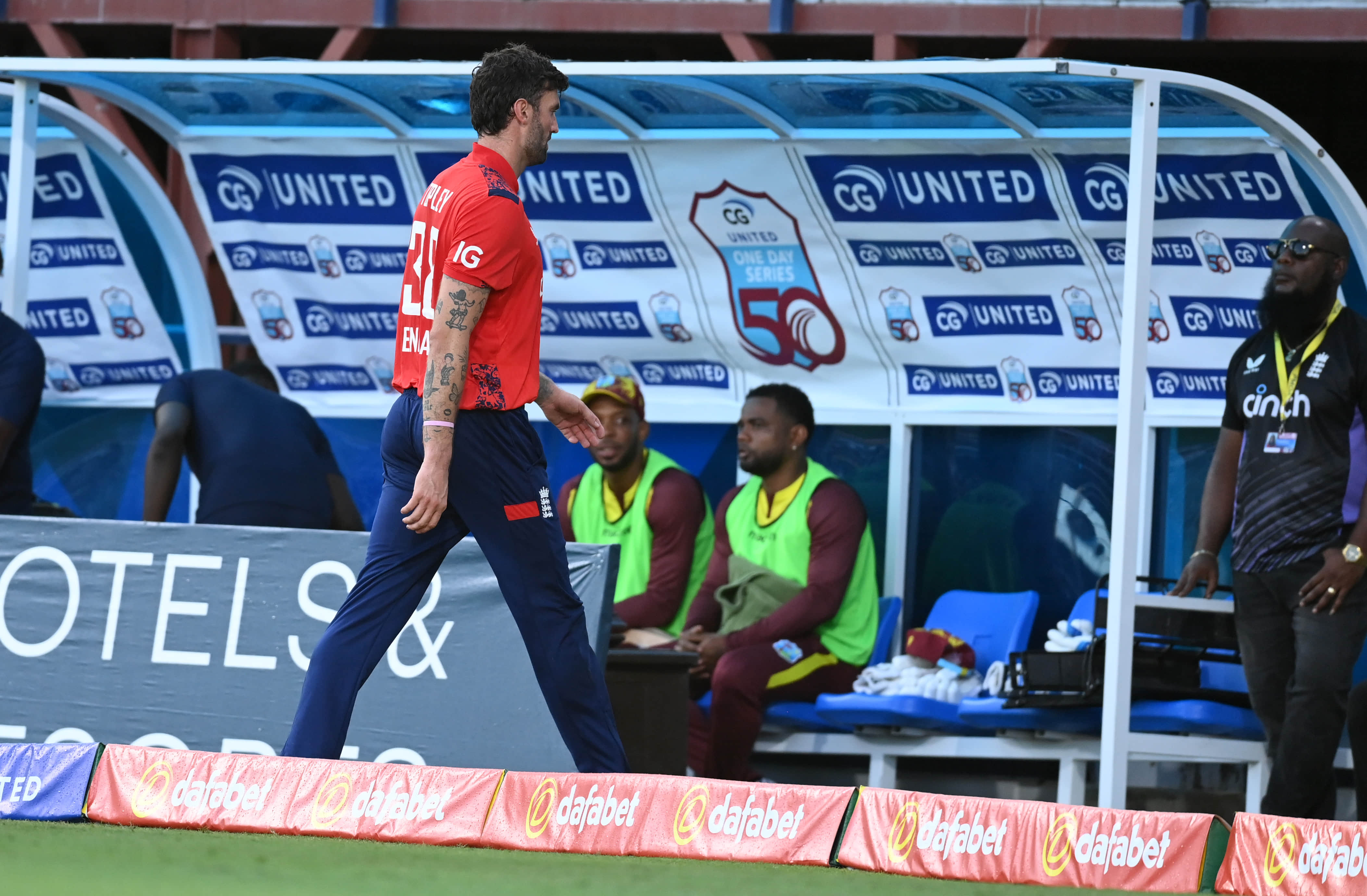 Why was Reece Topley fined by ICC despite leaving the field injured?