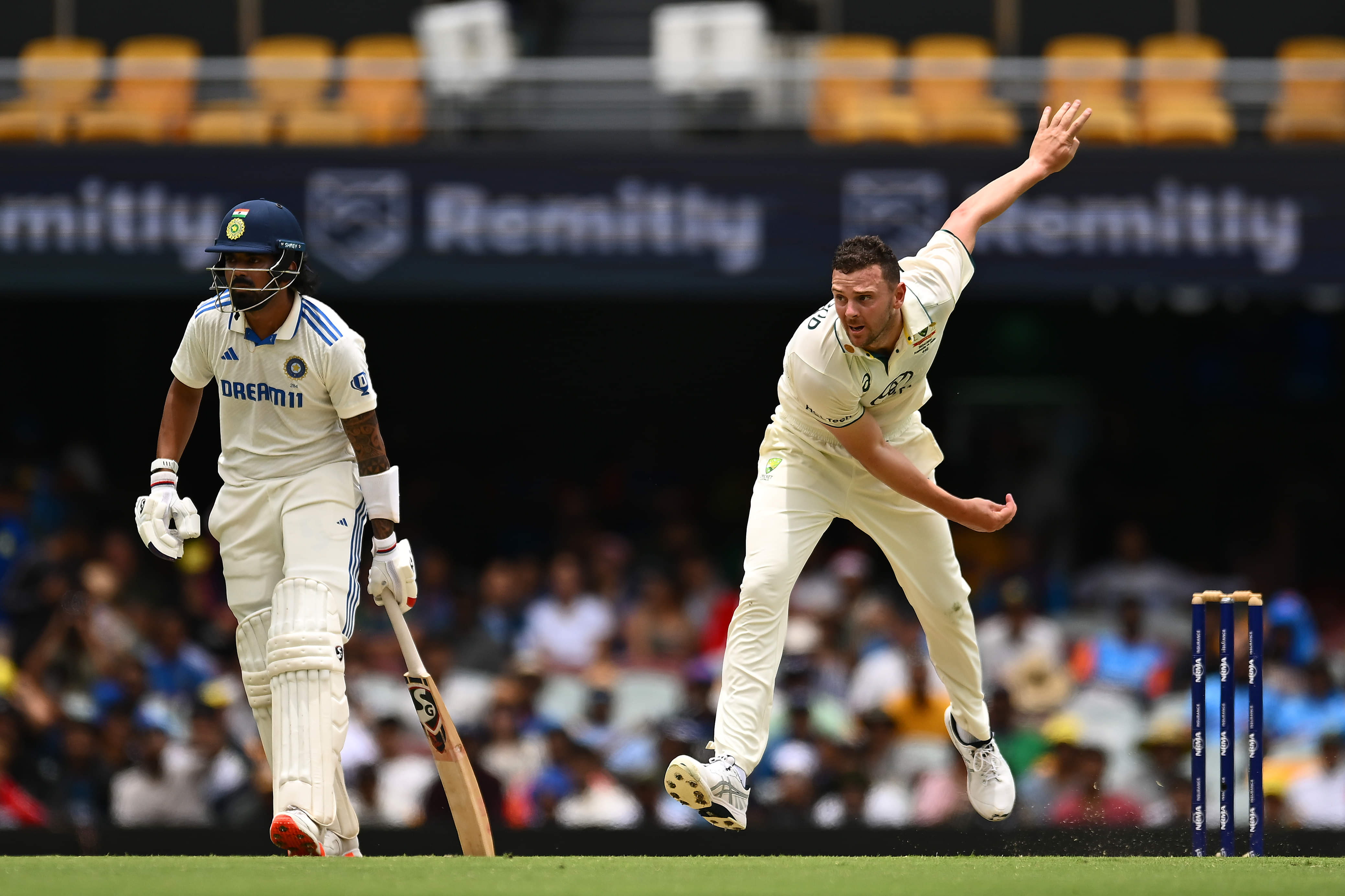 Josh Hazlewood walks off the field with calf soreness